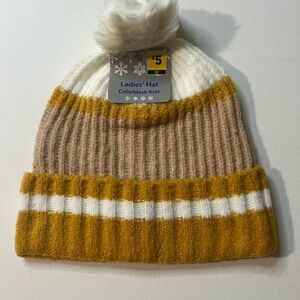NWT Women's Colorblock Knit Kids Hat - White, Tan, and Yellow (H1)
